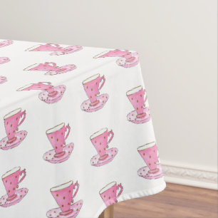 Toalha De Mesa Xícara de chá rosa Padrão feminino de aquarela pin