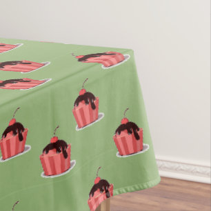 Toalha De Mesa Xícaras cor-de-rosa com sorvete verde