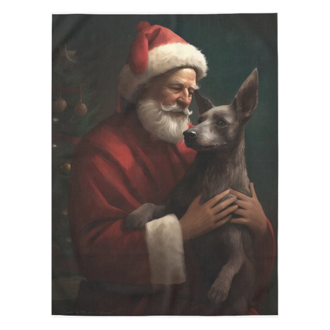 Toalha De Mesa Xoloitzcuintli com Papai Noel Natal Festivo (Frente)