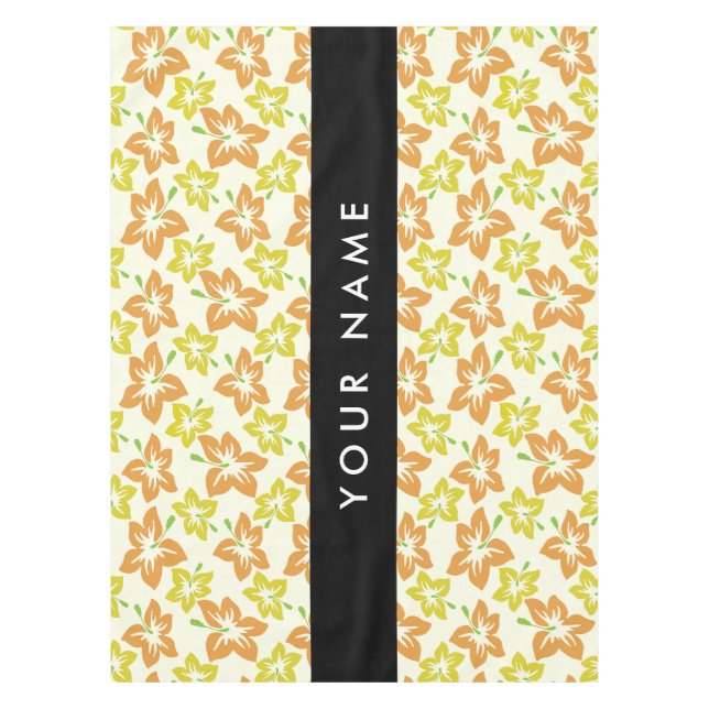 Toalha De Mesa Yellow Hibiscus, Orange Hibiscus, Seu Nome (Frente)