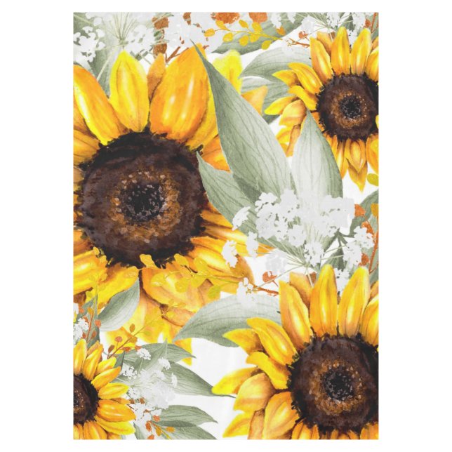 Toalha De Mesa Yellow Sunflower Floral Rustic Fall Flower (Frente)