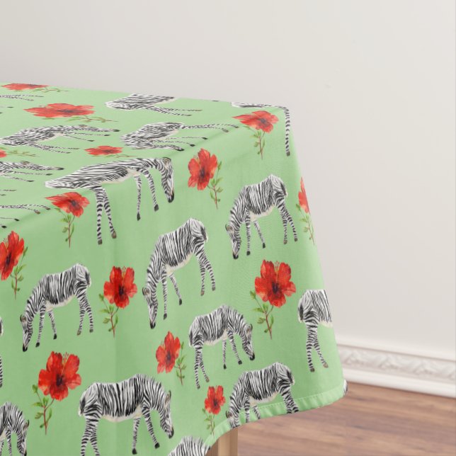 Toalha De Mesa Zebras entre flores do hibiscus (Posição Original)