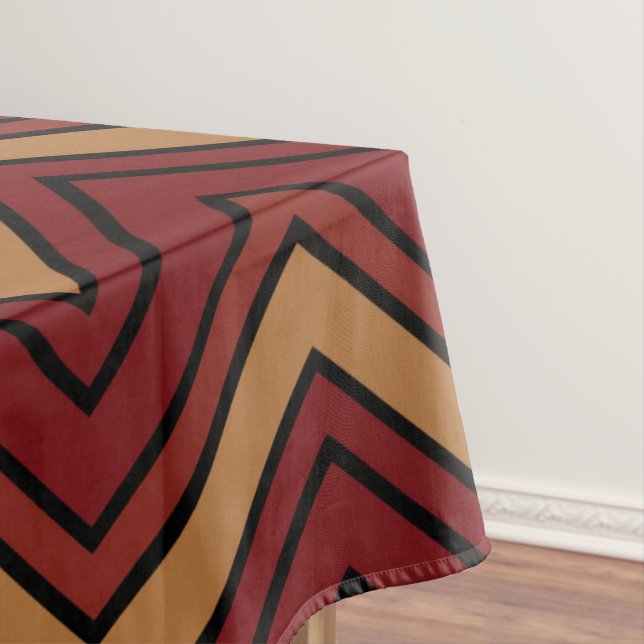 Toalha De Mesa Zigzag castanho e tons vermelhos (Posição Original)