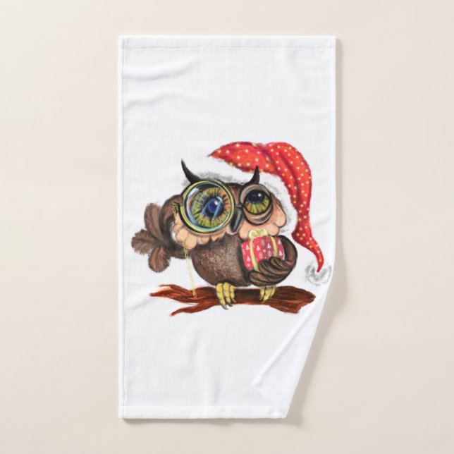 Toalha de Natal Coloca Coruja de Bebê com presente (Toalha de mão)