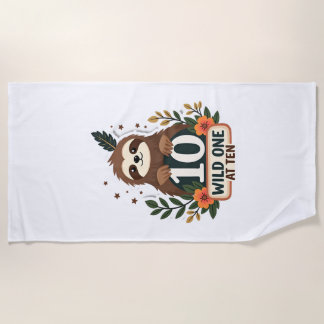 Toalha De Praia 10th Birthday Sloth Vintage Wild One Shirt