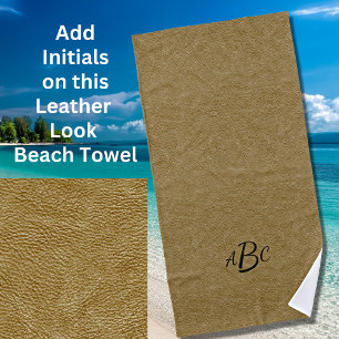Toalha De Praia 3 Letras Monograma Leather castanha bege inicial