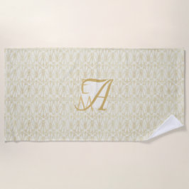 Toalha De Praia 3 Monogramas Art Deco Dourado Cream Newlyweds Deco