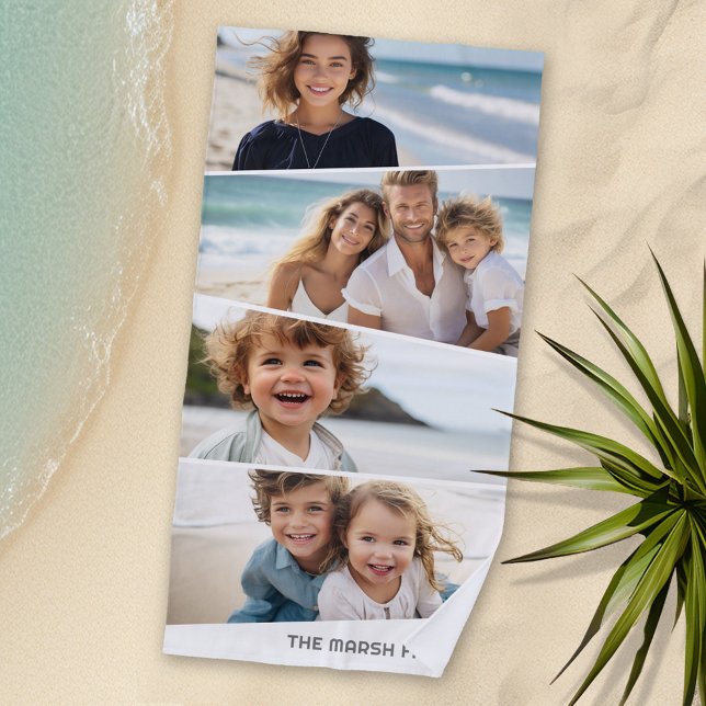 Toalha De Praia 4 Colagem de Fotografias Irregular - Arte Quadrila (Personalized Beach Towel with Photos and Text)