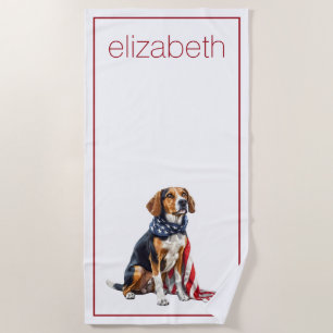 Toalha De Praia 4 de julho Cão Patriótico de Caça Personalizado