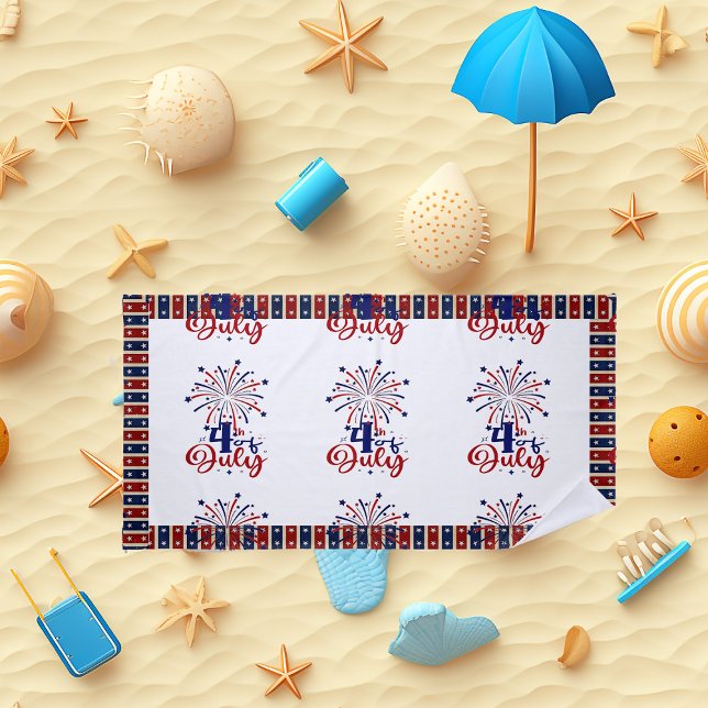 Toalha De Praia 4 de julho Firecracker Patriótico Vibes Star Strip (4th Of July Firecrackers Patriotic Vibes Beach Towel)