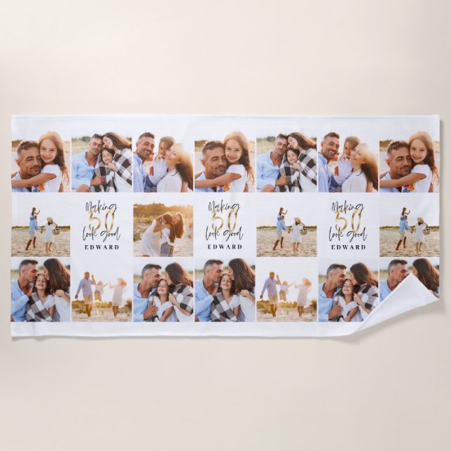 Toalha De Praia 50.º aniversário - boa imagem em cores (Frente)