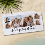 Toalha De Praia 6 Colagem de Fotografias Texto de Script Personali<br><div class="desc">Uma maneira divertida de mostrar fotos de amigos e familiares. Carregue até 6 fotos e adicione-as à colagem. O plano de fundo é branco, mas você pode alterar o plano de fundo quando clicar no link personalizar e escolher uma cor diferente. Você também pode adicionar um nome ou texto personalizado....</div>