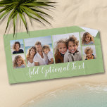 Toalha De Praia 6 Colagem de Fotos Texto de Script Personalizado V<br><div class="desc">Uma maneira divertida de mostrar fotos de amigos e familiares. Carregue até 6 fotos e adicione-as à colagem. O plano de fundo é verde-claro, mas você pode alterar o plano de fundo quando clicar no link personalizar e escolher uma cor diferente. Você também pode adicionar um nome ou texto personalizado....</div>