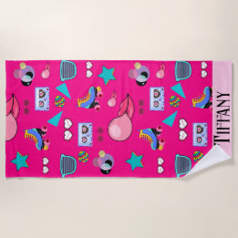 Toalha De Praia 80s Costume Vibrant pink Retro culture pop