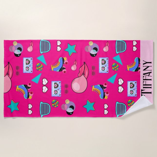 Toalha De Praia 80s Costume Vibrant pink Retro culture pop (Frente)