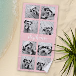 Toalha De Praia 8 Colagem de Fotografias - Nome Escrito Manuscrito<br><div class="desc">Você pode usar 8 fotos para este design para criar um presente exclusivo e pessoal. Ou você pode ficar com o filhote hipster e fazer uma moda. Uma maneira divertida de mostrar fotos de amigos e familiares. Carregue até 8 fotos e adicione-as à colagem. O plano de fundo é PASTEL...</div>