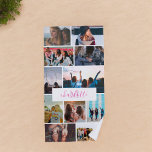 Toalha De Praia A moderna diversão legal colagem de fotos reproduz<br><div class="desc">A moderna diversão legal colagem de 11 fotos mostra seu monograma na rosa claro,  e adiciona todas suas fotos.</div>