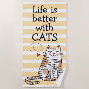 Toalha De Praia A Vida É Melhor Com Gatos Doodle