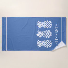 Toalha De Praia Abacaxi Branco Clássico em Azul