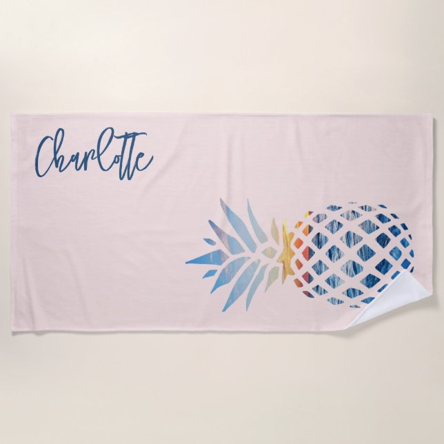 Toalha De Praia Abacaxi Da Família Sunset Beach Rosa (Frente)