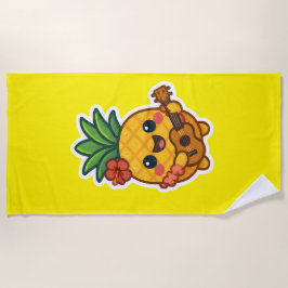 Toalha De Praia Abacaxi Kawaii sorridente - Tropical