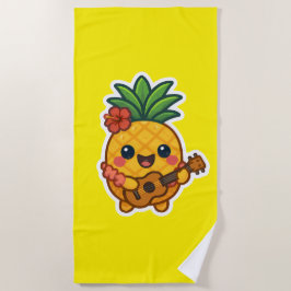 Toalha De Praia Abacaxi Kawaii sorridente - Tropical