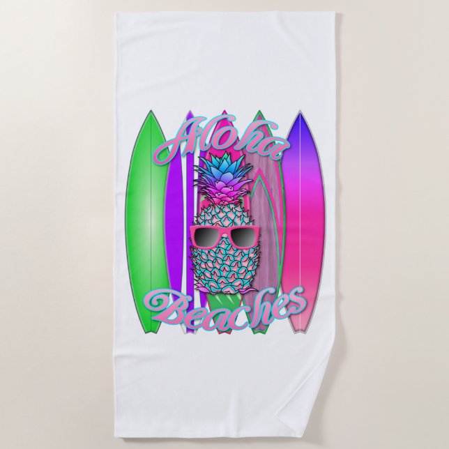 Toalha De Praia Abacaxi surfando Aloha do divertimento tropical (Frente)