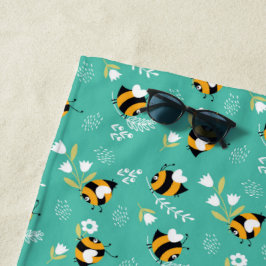 Toalha De Praia Abelhas fofas com flores