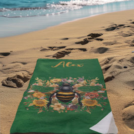 Toalha De Praia Abelhas personalizadas e flores selvagens -