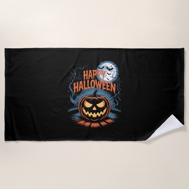 Toalha De Praia Abóbora de Halloween Assustadora (Frente)
