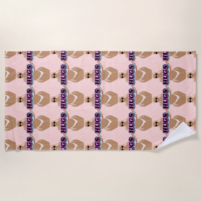 Toalha De Praia abraços, desenho animado bonito e senhora em biquí (Frente)