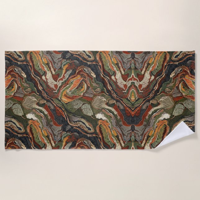 Toalha De Praia Abstract Earth Tone Swirl Pattern (Frente)
