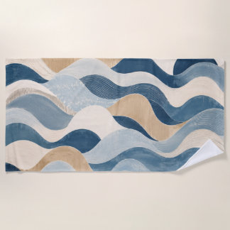 Toalha De Praia Abstract Modern Ocean Wave Pattern Coastal Blue Be