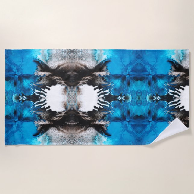 Toalha De Praia Abstrato azul-turquesa, preto e branco (Frente)