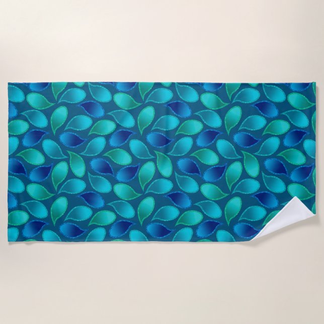 Toalha De Praia Abstrato azul verde pavão pavão pavão padrão (Frente)