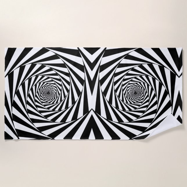 Toalha De Praia Abstrato Black & White Spirals Art (Frente)