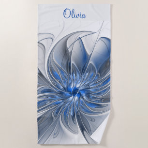 Toalha De Praia Abstrato Blue Cinza Watercolor Fractal Flower Name