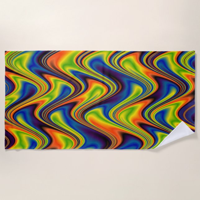 Toalha De Praia Abstrato de multicores onduladas (Frente)
