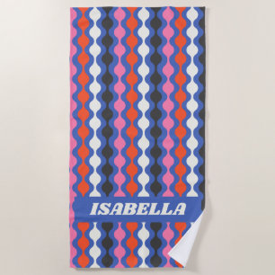 Toalha De Praia Abstrato de Retro Stripes Azul Cor-de-rosa Persona