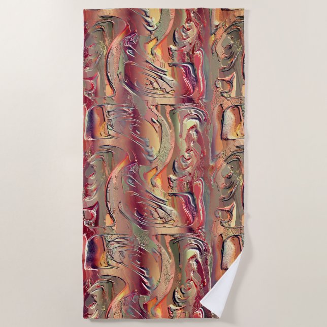 Toalha De Praia Abstrato entalhado em salmão e gradiente vermelho (Frente)