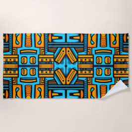 Toalha De Praia Abstrato Figurativo - Laranja Azul Escuro