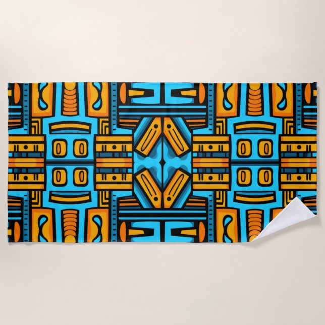 Toalha De Praia Abstrato Figurativo - Laranja Azul Escuro (Frente)