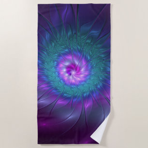 Toalha De Praia Abstrato Floral Beauty Fractal Colorida Flor