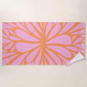 Toalha De Praia Abstrato floral padrão pastel cor de laranja e ros