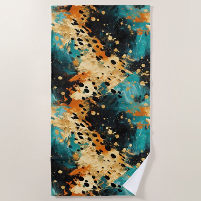 Toalha De Praia Abstrato-leopardo-laranja Dourado-Aqua (Frente)