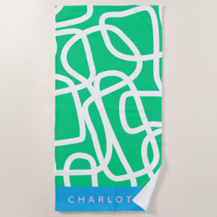 Toalha De Praia Abstrato Moderna Arte de Linha em Verde Personaliz