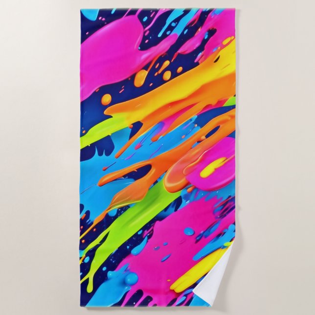 Toalha De Praia Abstrato Neon Brushstrokes Splash Art (Frente)