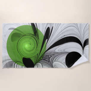 Toalha De Praia Abstrato preto e branco com arte frontal verde