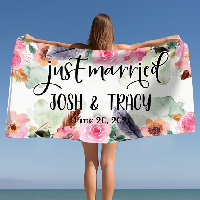 Toalha De Praia Acabados de Casar, Adereços de Casamento, Adereços (Just Married, Wedding Props, Wedding Photo Props Beach Towel)