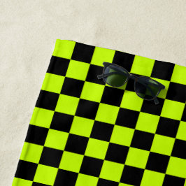 Toalha De Praia Acid green black checkerboard pattern